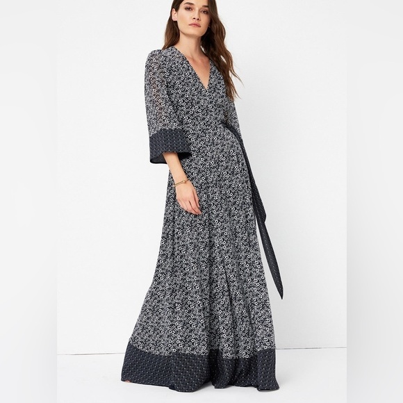 Tularosa Jolene Blue Floral Long Sleeves Wrapped Maxi Dress - Picture 3 of 13